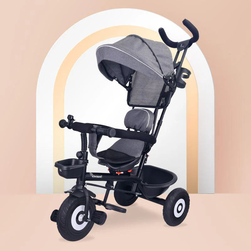 R for Rabbit Tiny Toes T40 Plus Tricycle - Rubber Wheels, 360 Rotatable Seat, Adjustable Canopy, Parental Control, Front & Rear Baskets, 1.5-5 years