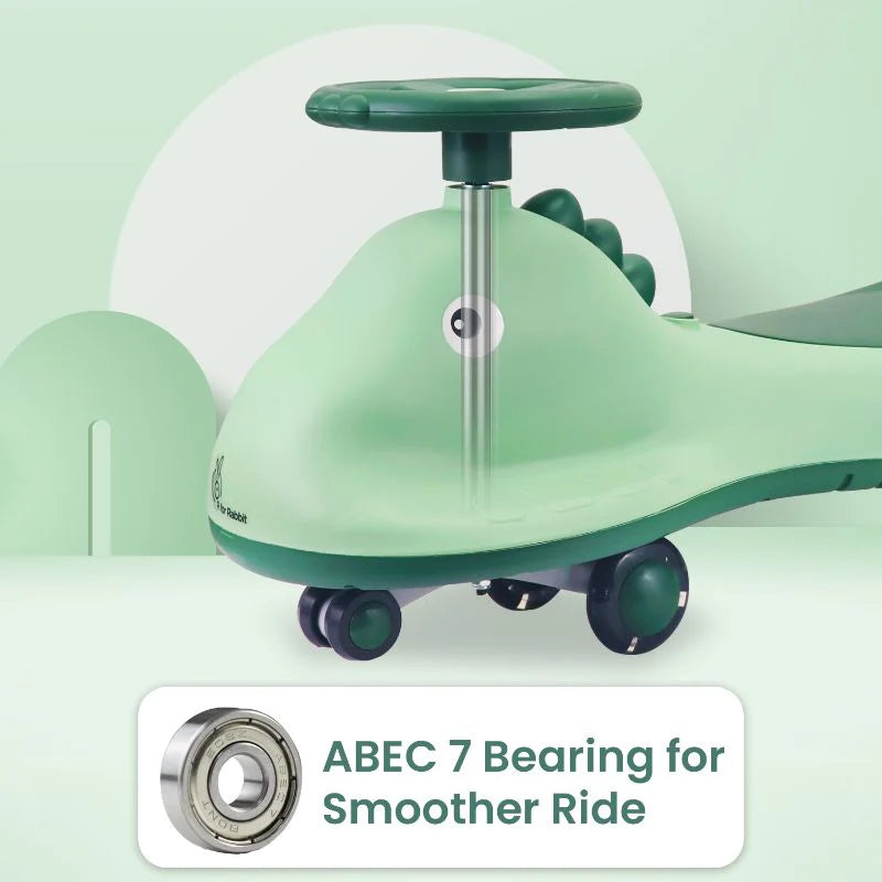 R for Rabbit Iya Iya Dino Swing Car - Inbuilt Music With Light, PU LED Wheels, ABEC 7 Bearing, Up to 100 Kgs Capacity