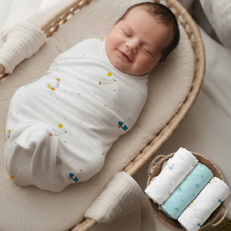 R for Rabbit Cuddlez Muslin Baby Swaddle 100% Cotton Baby Swaddle Soft & Breathable Multipurpose Cloth (Pack of 3)