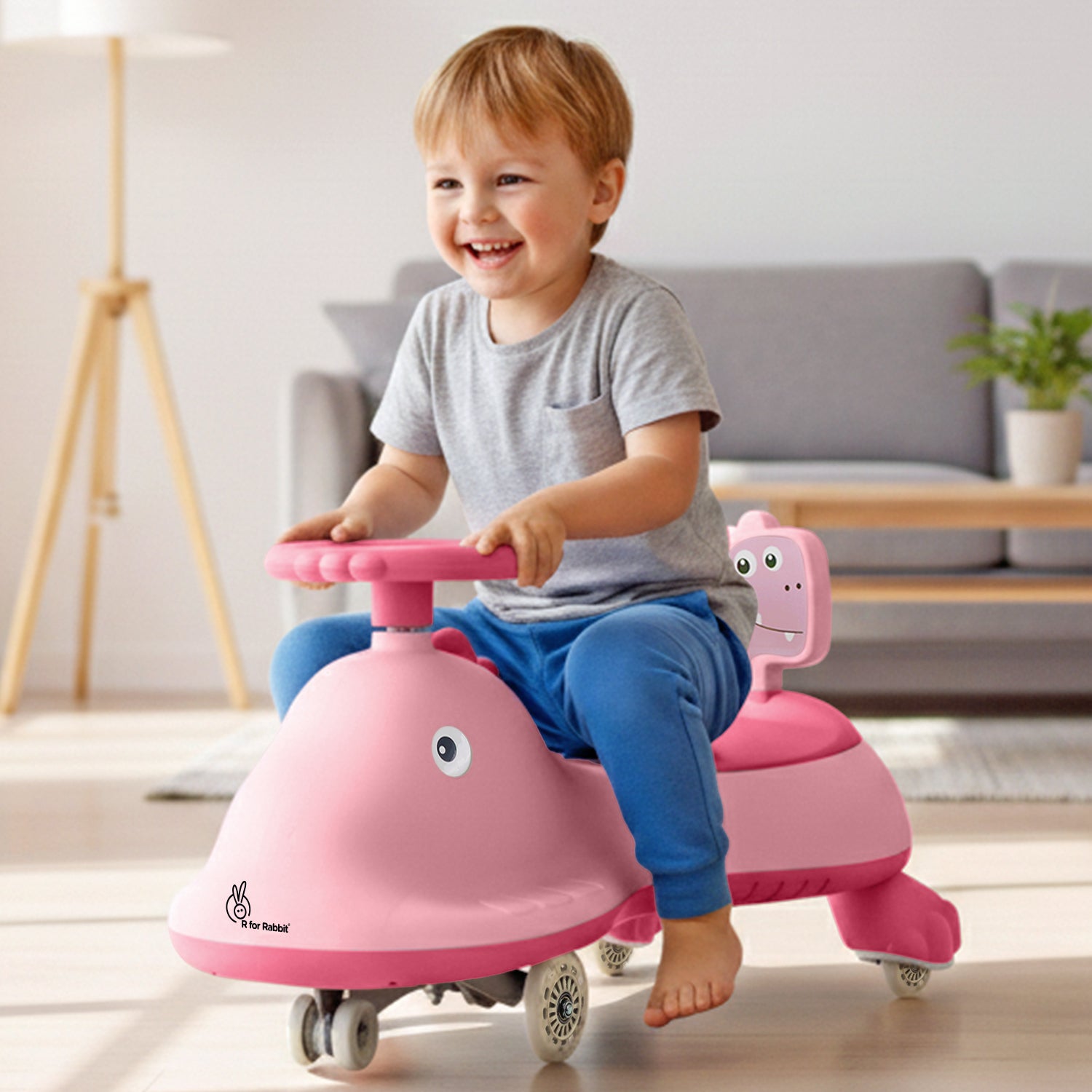 R for Rabbit Iya Iya Dino Swing Car For Kids - Inbuilt Music With Light, PU LED Wheels, ABEC 7 Bearing, Up to 100 Kgs Capacity