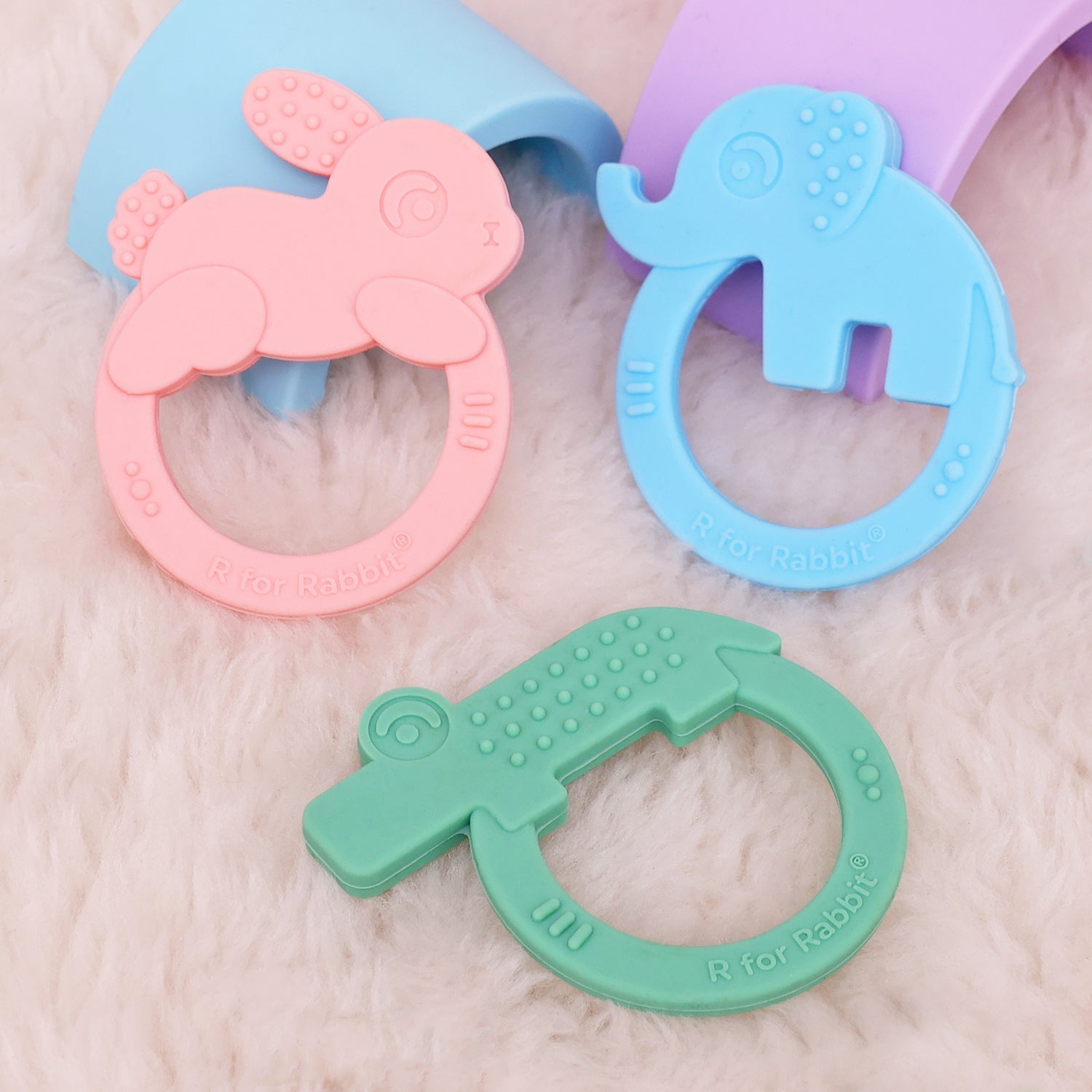 R for Rabbit Tiny Bites Zoobie Baby Silicone Teethers Pack of 3 Crocodile, Rabbit, and Elephant