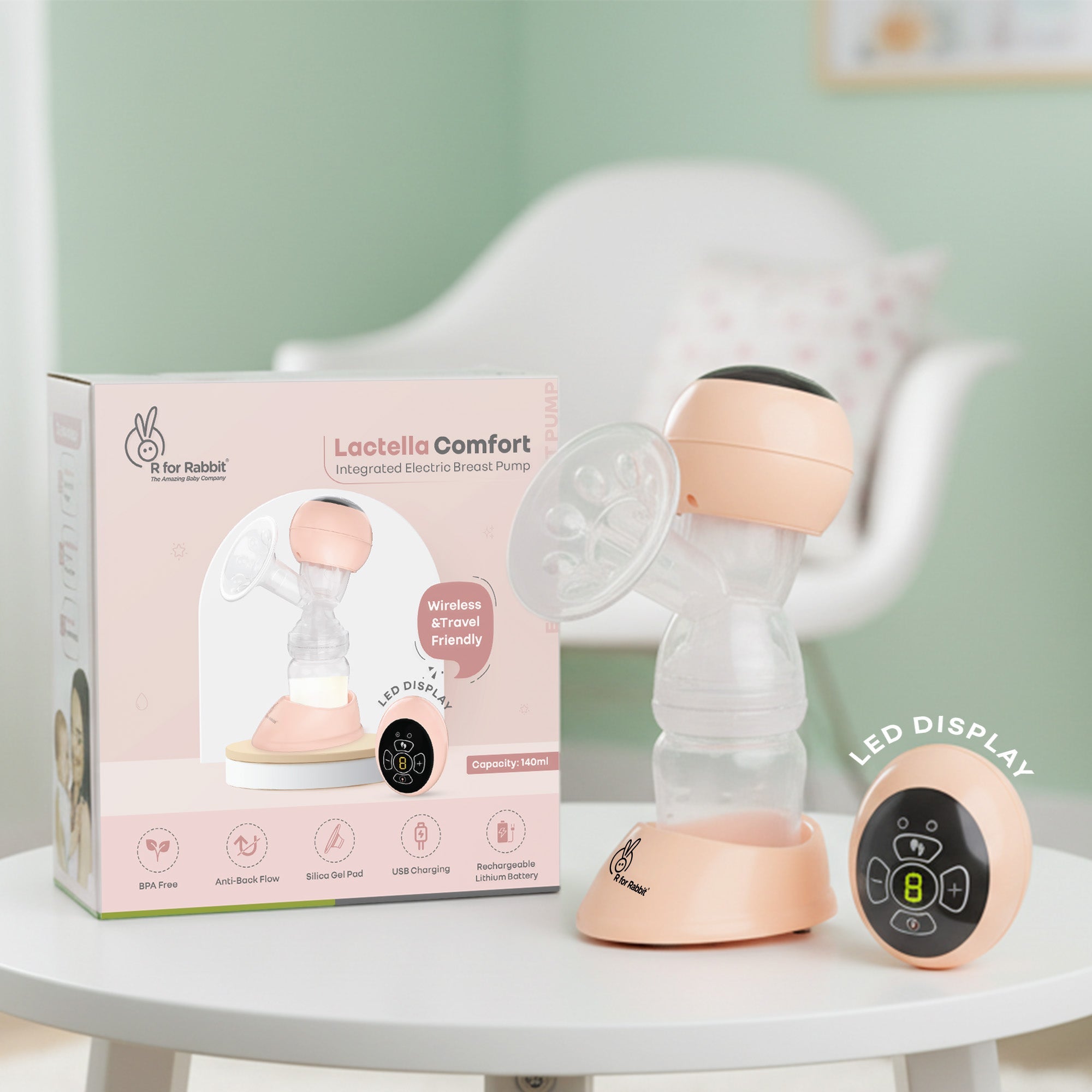 R for Rabbit Lactella Comfort Breast Pump With Dual Modes, 9 Levels & LED Display & USB charging