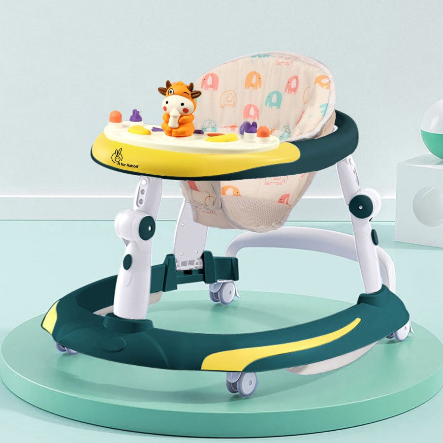 R for Rabbit Little Feet Plus Walker - Detachable Toy Bar/Meal Tray With Music & Light, 3 Level Height/ 4 Level Seat Adjustment, 2-in-1 Walker cum Rocker