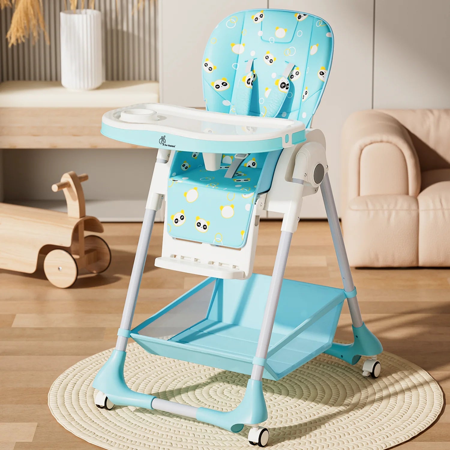 R for Rabbit Marshmallow High Chair - 7 Level Height Adjustment, 3 Recline Modes, Adjustable & Removable Double Meal Tray, 6 months-5 years