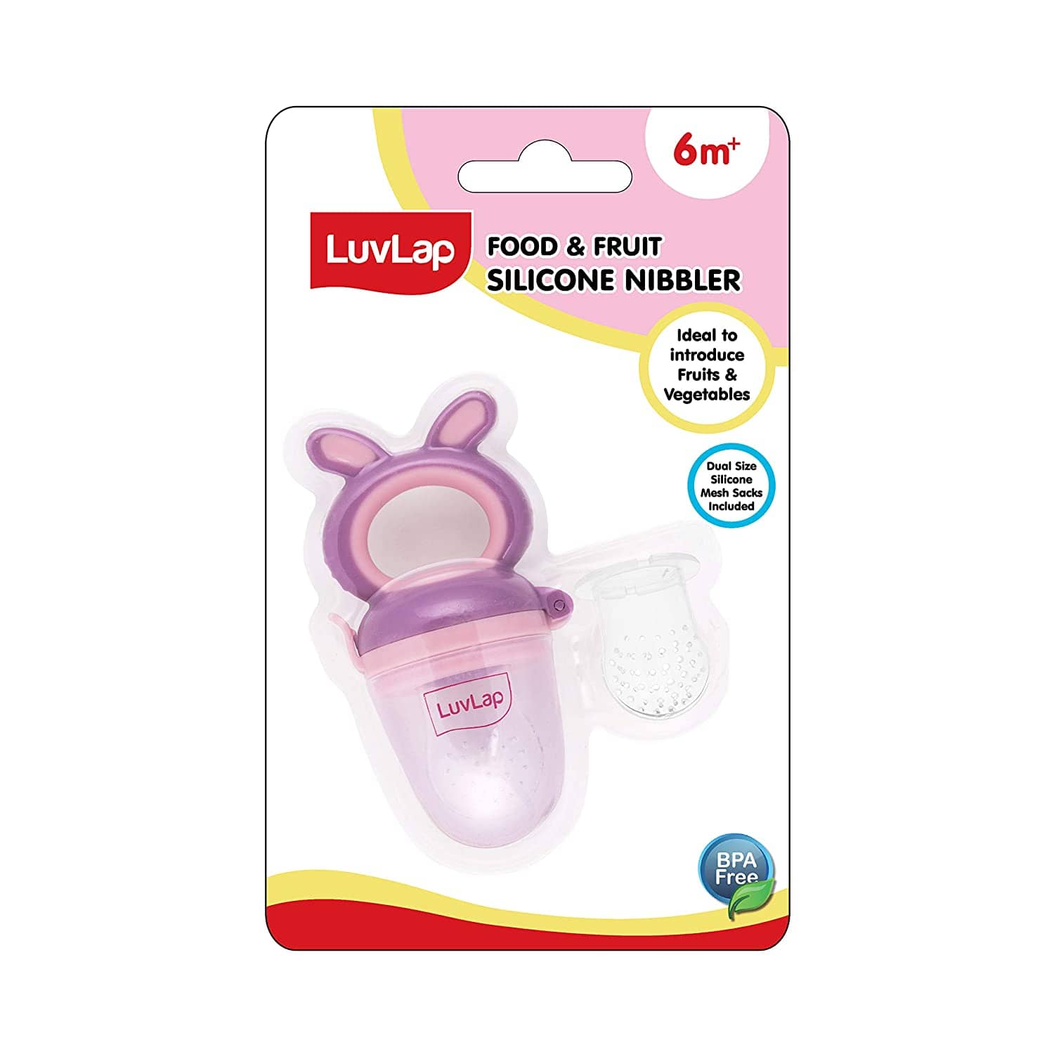 LuvLap Silicone Food/Fruit Nibbler/Teether, Violet & Pink
