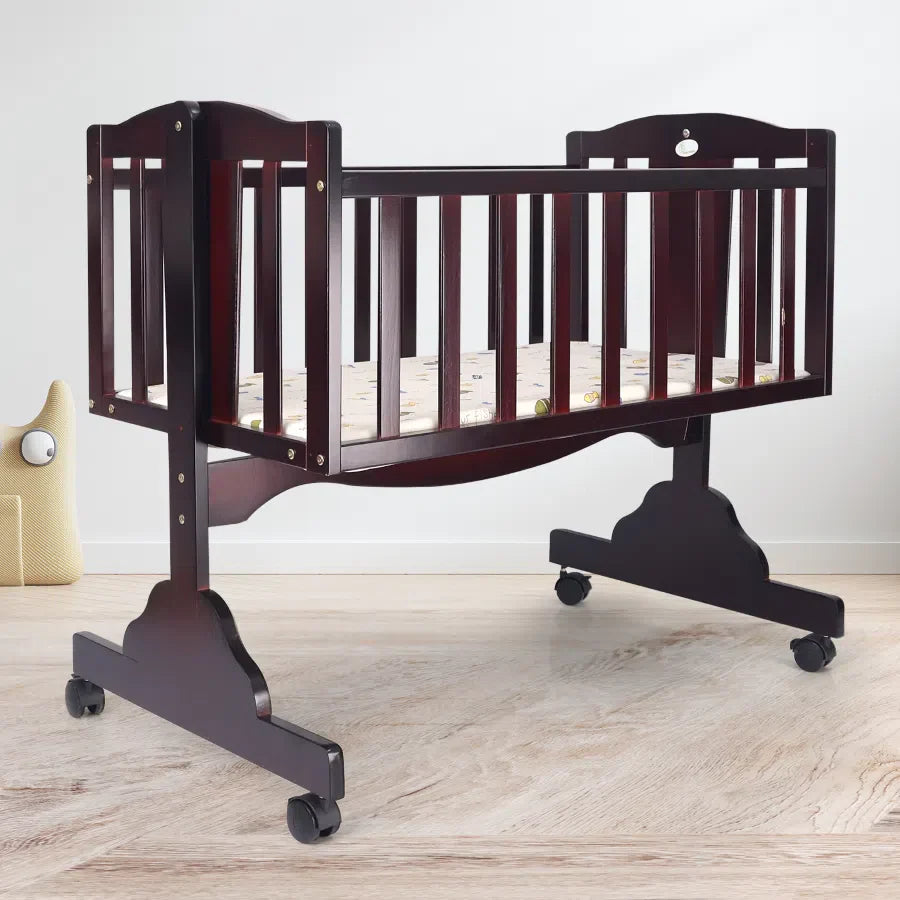 R for Rabbit Dream Time Wooden Cradle - Swing & Wheel Lock, High Quality Pine Wood, Scratch Resistant