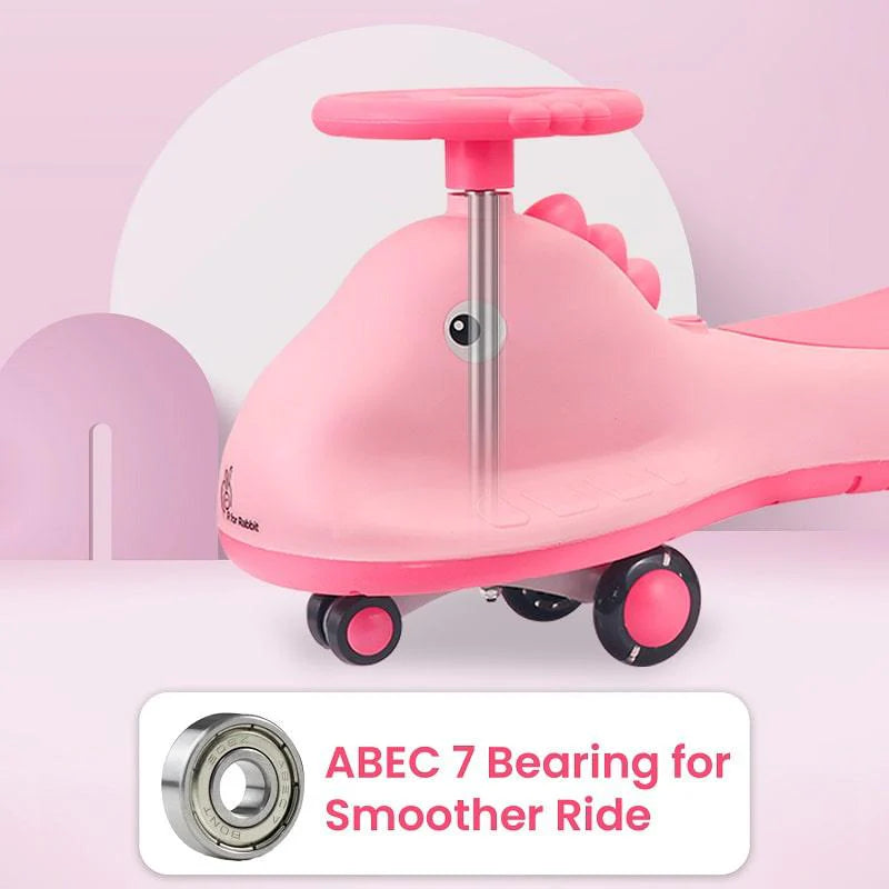 R for Rabbit Iya Iya Dino Swing Car - Inbuilt Music With Light, PU LED Wheels, ABEC 7 Bearing, Up to 100 Kgs Capacity