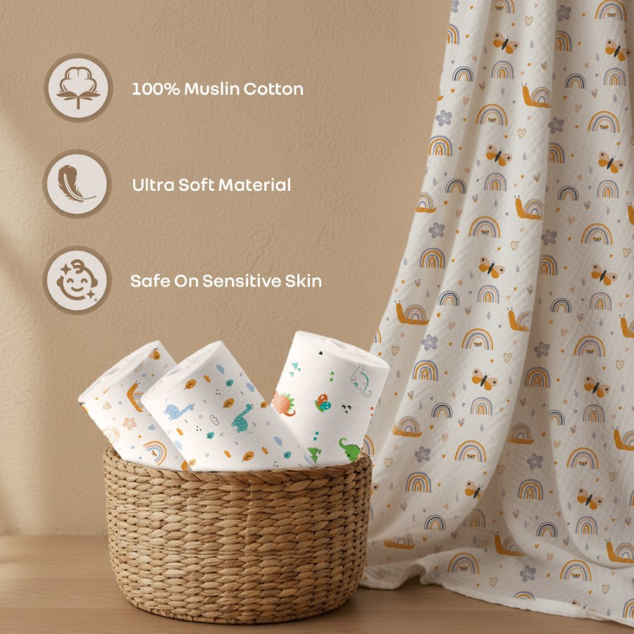 R for Rabbit Cuddlez 100% Muslin Baby Swaddle for Newborns (Pack of 3)