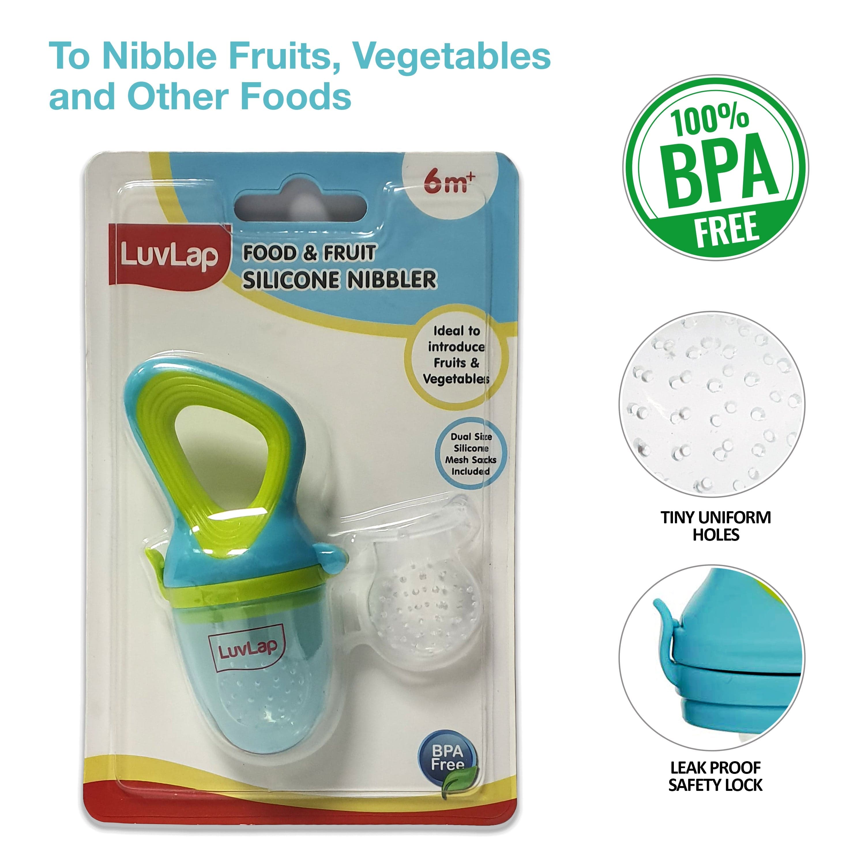 LuvLap Silicone Food/Fruit Nibbler with Extra Mesh, Elegant Blue, BPA Free