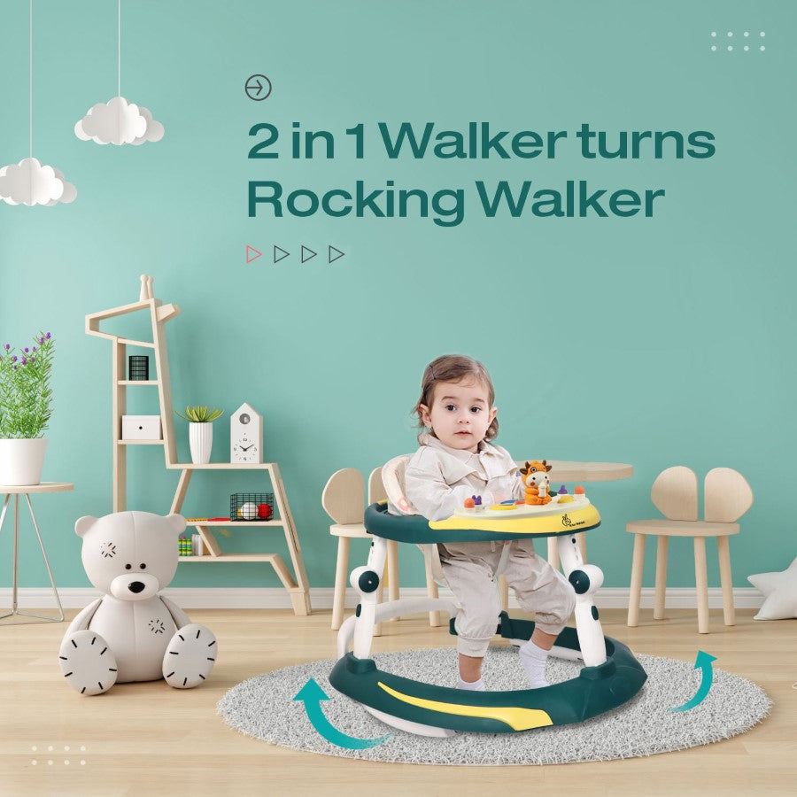 R for Rabbit Little Feet Plus Walker - Detachable Toy Bar/Meal Tray With Music & Light, 3 Level Height/ 4 Level Seat Adjustment, 2-in-1 Walker cum Rocker