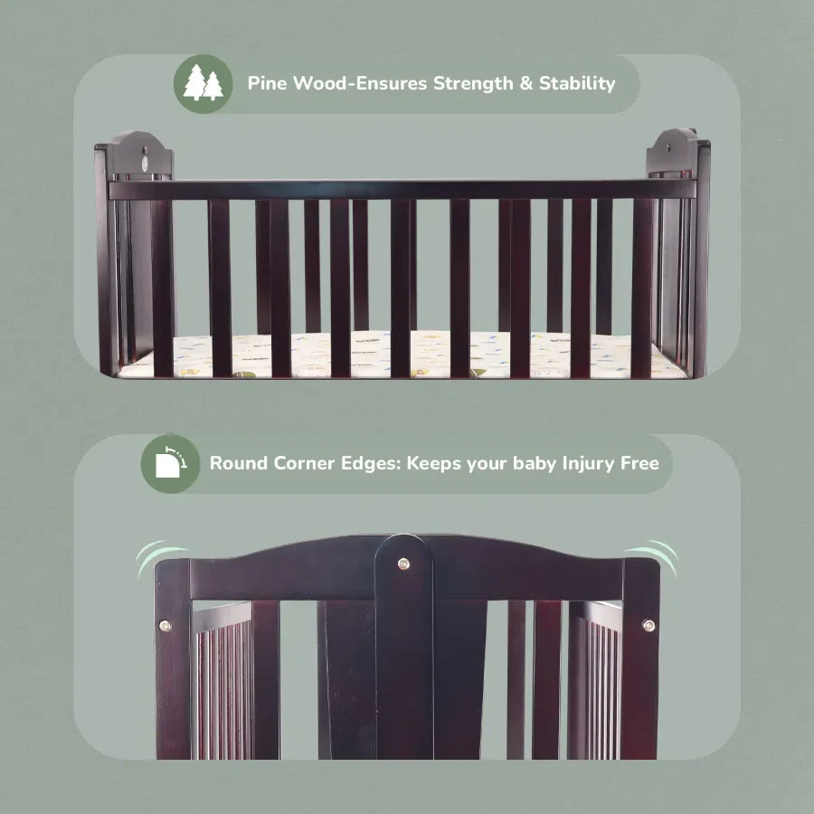 R for Rabbit Dream Time Wooden Cradle - Swing & Wheel Lock, High Quality Pine Wood, Scratch Resistant