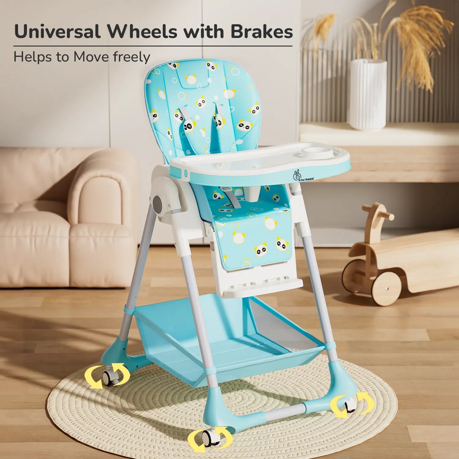 R for Rabbit Marshmallow High Chair - 7 Level Height Adjustment, 3 Recline Modes, Adjustable & Removable Double Meal Tray, 6 months-5 years