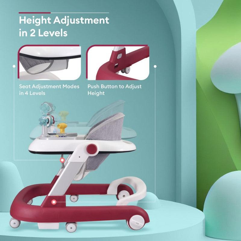 R for Rabbit Little Feet Walker - Detachable Toy Bar/ Meal Tray With Music & Light, 2 Level Height/ 4 Level Seat Adjustment, Anti fall Brake Pads