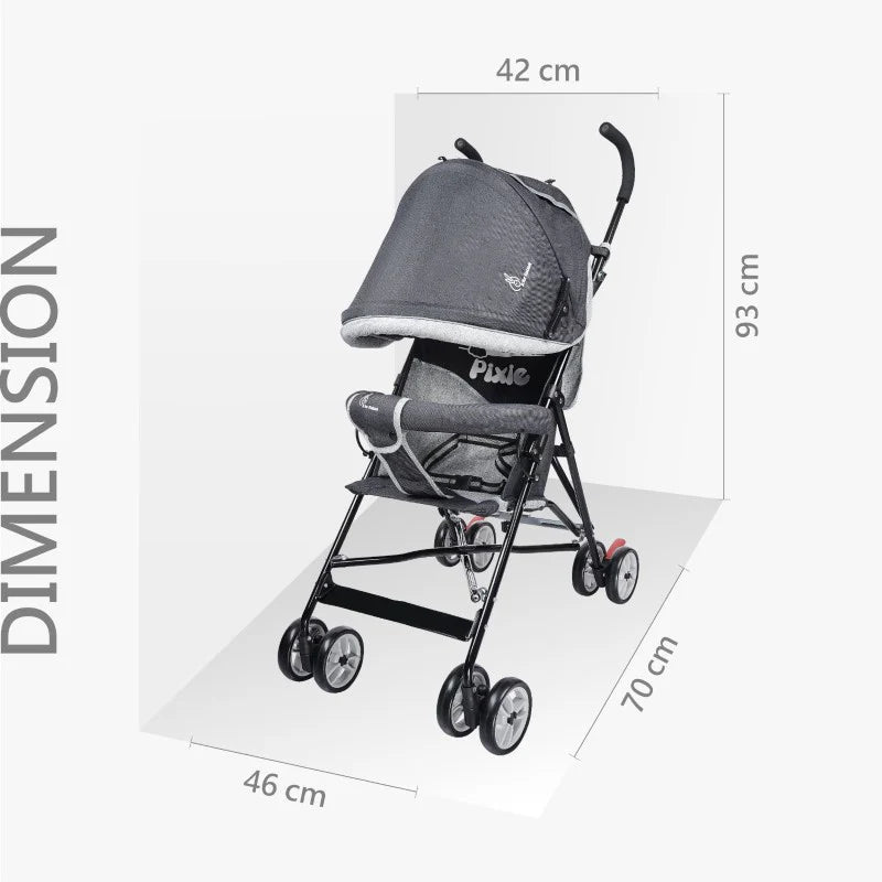 R for Rabbit Pixie Buggy Stroller - Easy to Fold & Store, UV Sun Protection Canopy, Rear Brakes, Storage bag