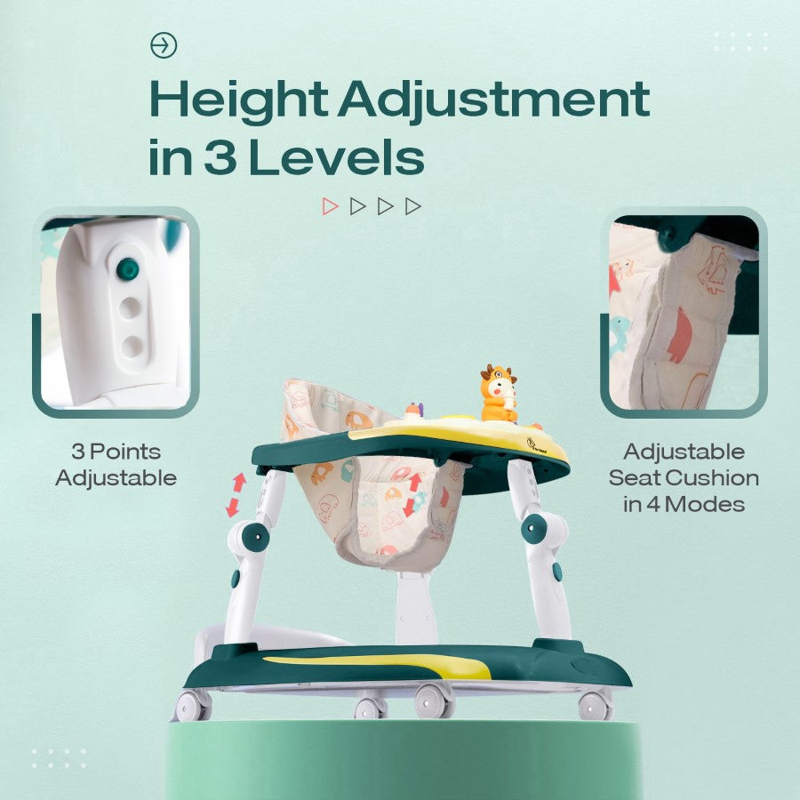 R for Rabbit Little Feet Plus Walker - Detachable Toy Bar/Meal Tray With Music & Light, 3 Level Height/ 4 Level Seat Adjustment, 2-in-1 Walker cum Rocker