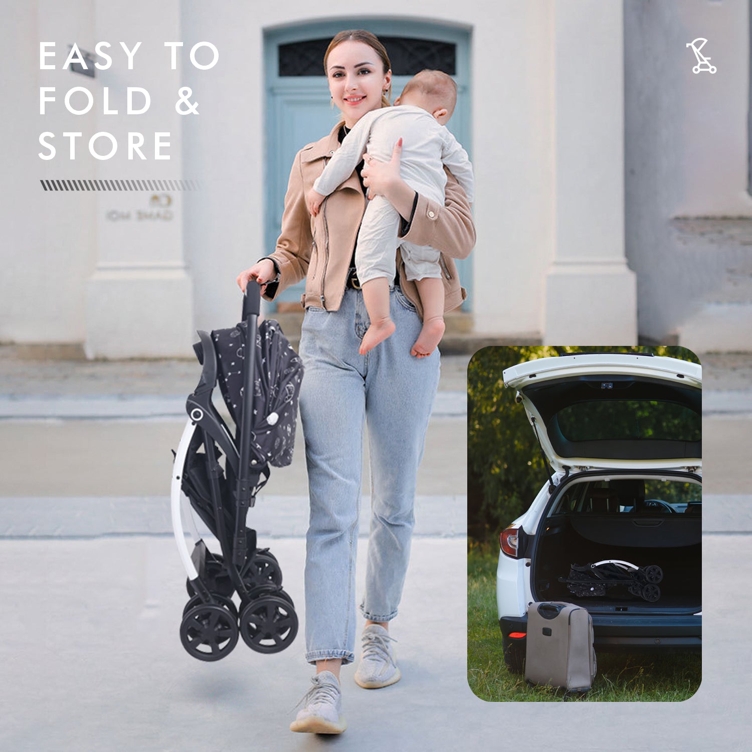 R for Rabbit Sugar Pop Stroller - 3 Position Seat Recline, Easy One Hand Fold, Reversible Handle, UV Resistant Sun Canopy