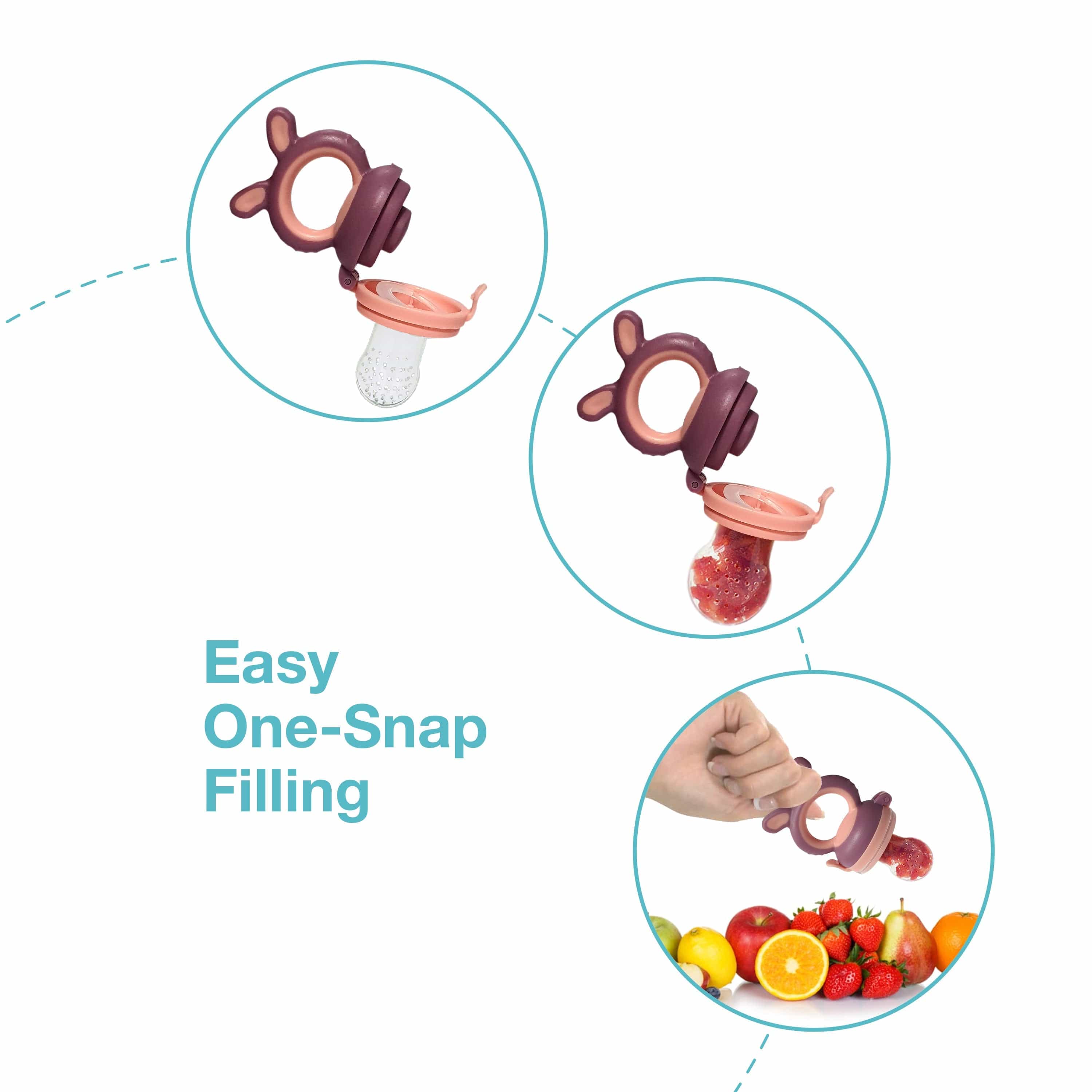 LuvLap Silicone Food/Fruit Nibbler/Teether, Violet & Pink