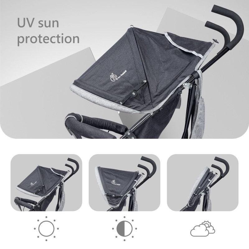 R for Rabbit Pixie Buggy Stroller - Easy to Fold & Store, UV Sun Protection Canopy, Rear Brakes, Storage bag