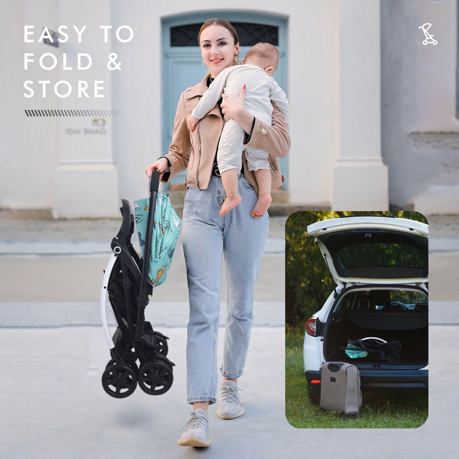 R for Rabbit Sugar Pop Stroller - 3 Position Seat Recline, Easy One Hand Fold, Reversible Handle, UV Resistant Sun Canopy