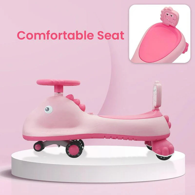 R for Rabbit Iya Iya Dino Swing Car - Inbuilt Music With Light, PU LED Wheels, ABEC 7 Bearing, Up to 100 Kgs Capacity