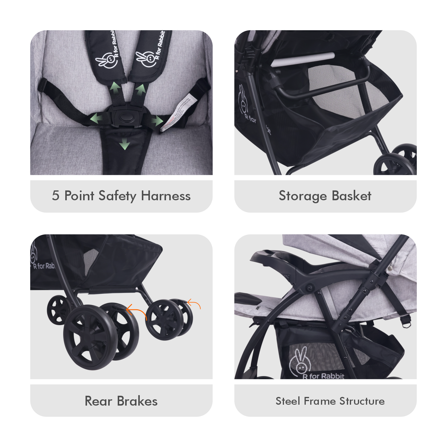 R for Rabbit Sugar Pop Stroller - 3 Position Seat Recline, Easy One Hand Fold, Reversible Handle, UV Resistant Sun Canopy