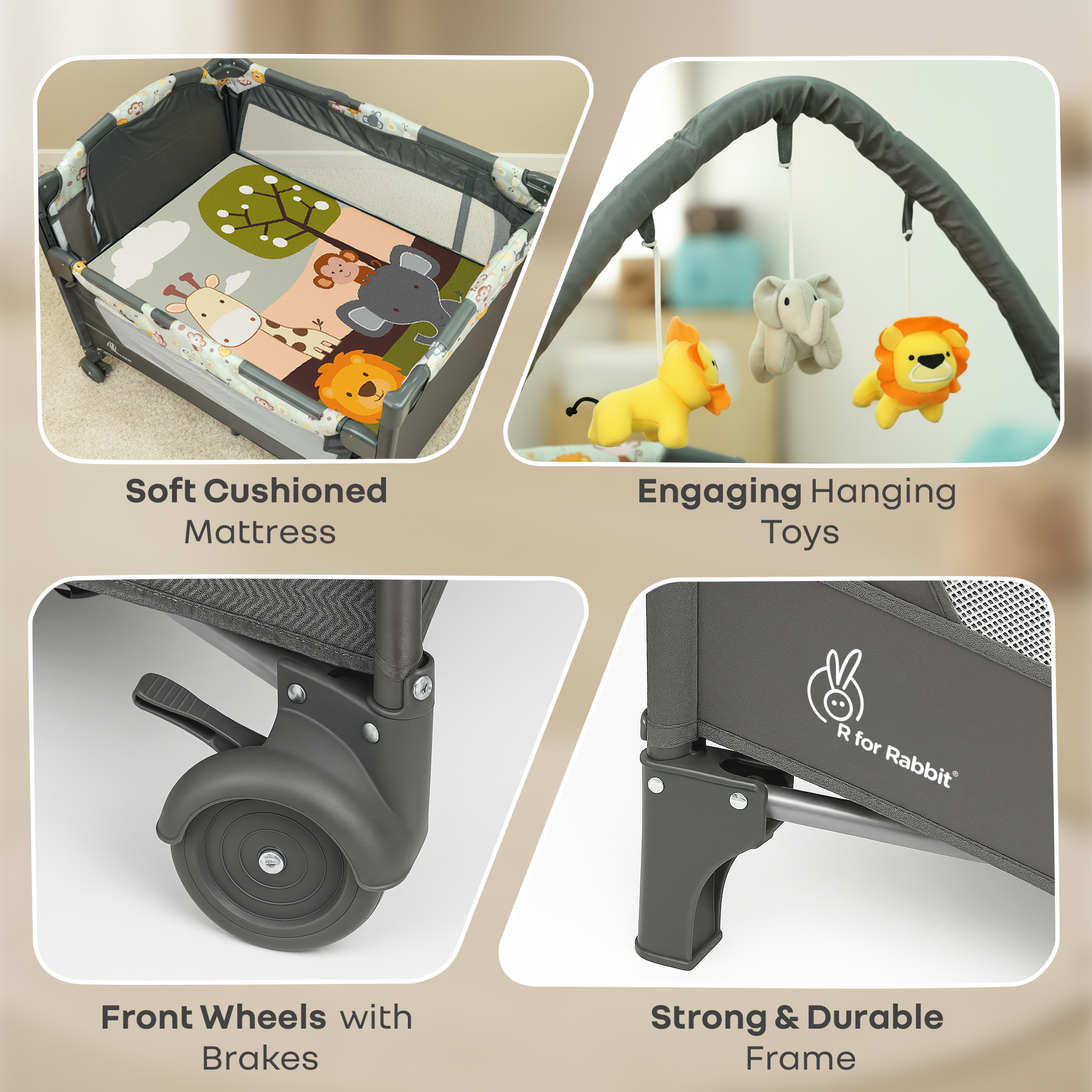 R for Rabbit Hide N Seek Bliss Baby Cot - Safe, Cozy & Foldable Cot for Babies 0-3 Years