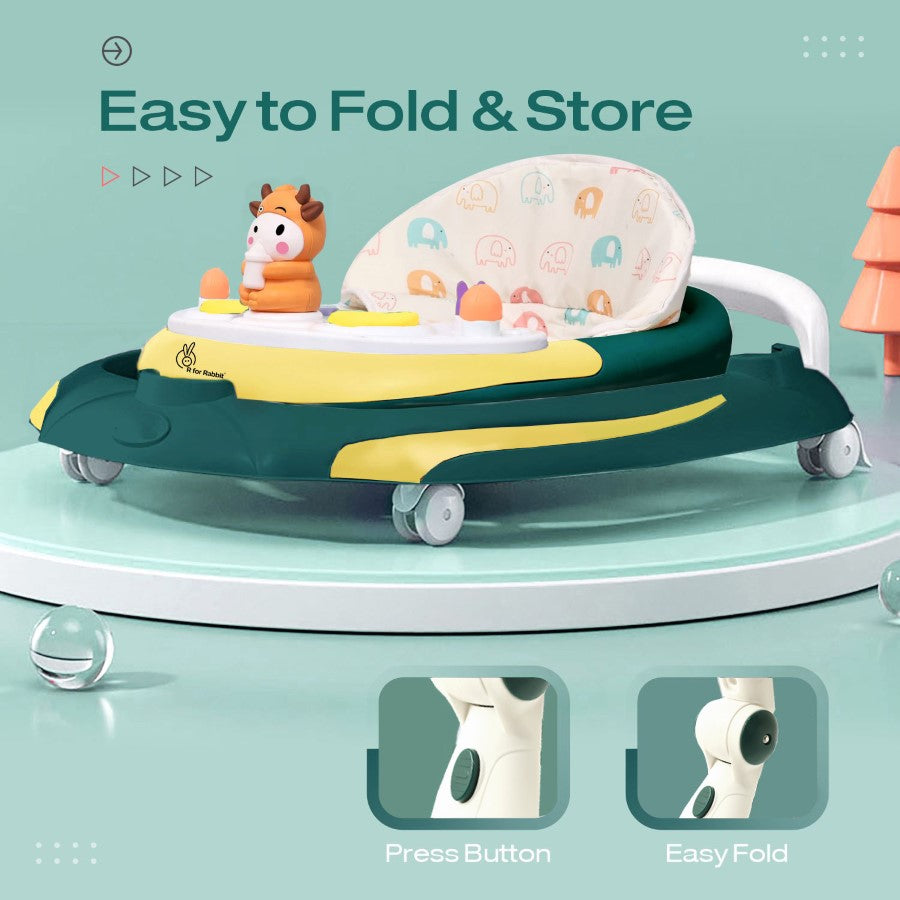 R for Rabbit Little Feet Plus Walker - Detachable Toy Bar/Meal Tray With Music & Light, 3 Level Height/ 4 Level Seat Adjustment, 2-in-1 Walker cum Rocker