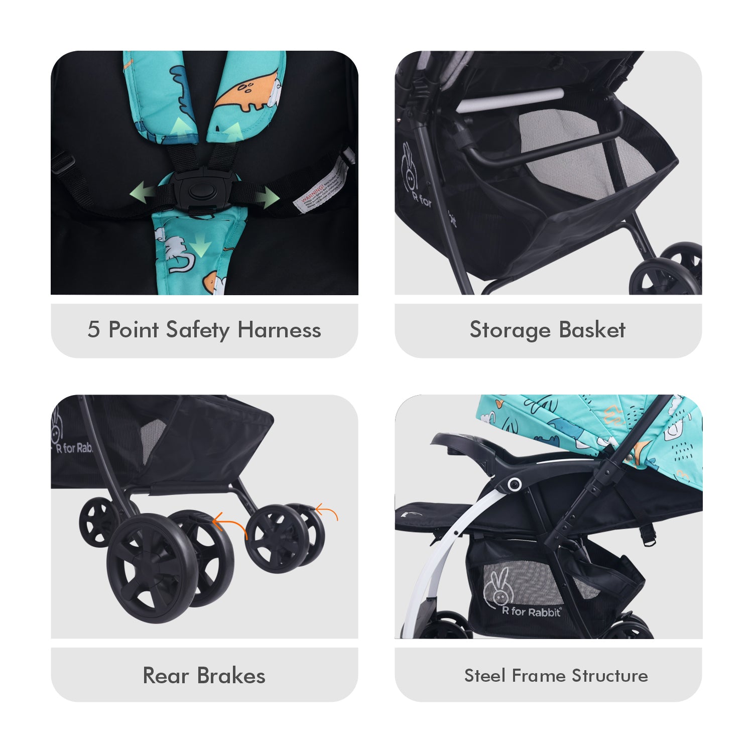 R for Rabbit Sugar Pop Stroller - 3 Position Seat Recline, Easy One Hand Fold, Reversible Handle, UV Resistant Sun Canopy