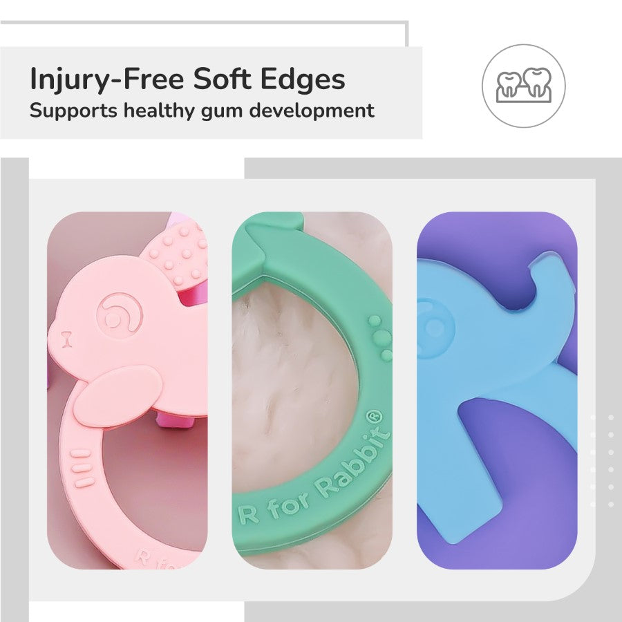 R for Rabbit Tiny Bites Zoobie Baby Silicone Teethers Pack of 3 Crocodile, Rabbit, and Elephant