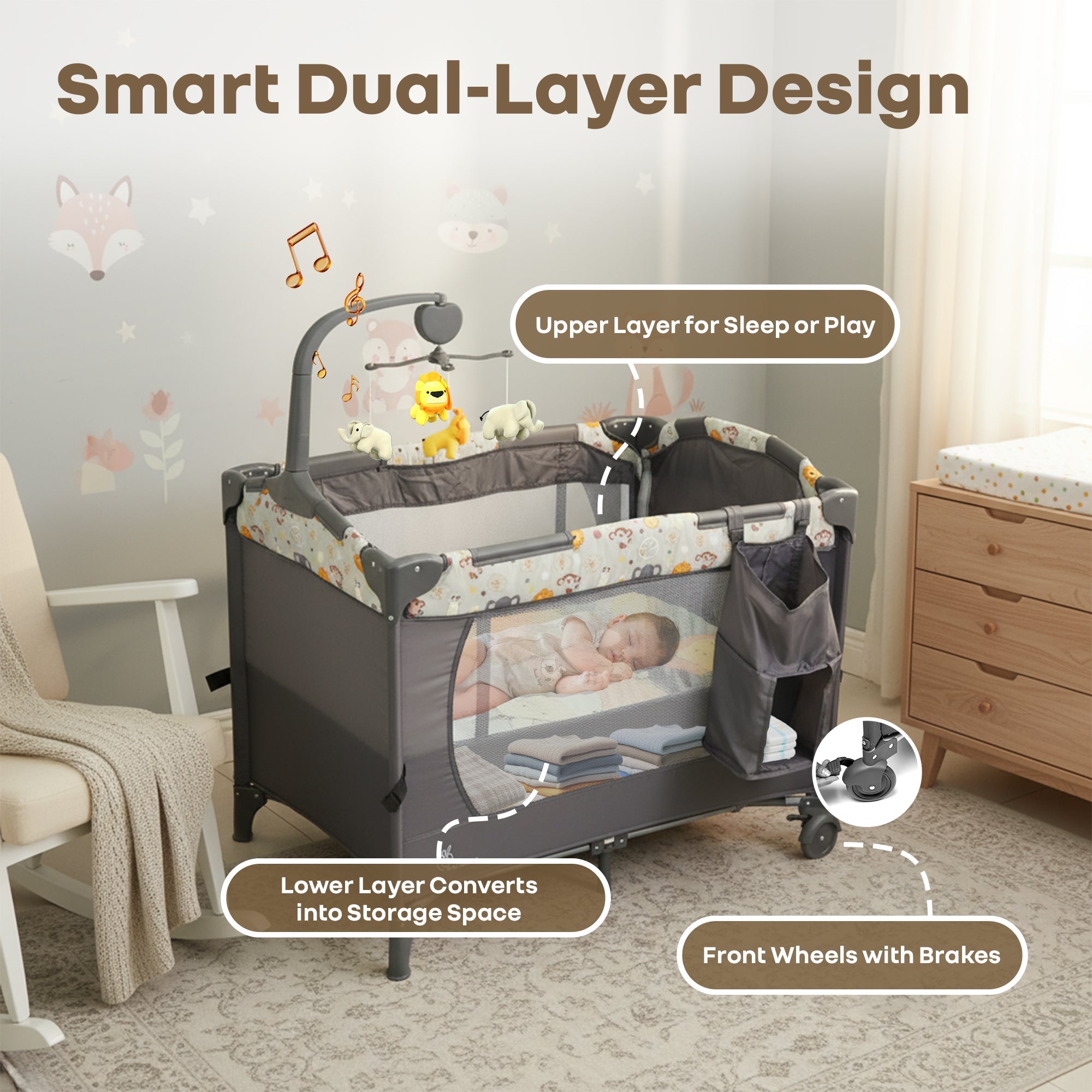 R for Rabbit Hide N Seek Multiplay Cot - Convertible Baby Cot with Diaper Changer, Playpen & Travel Bag
