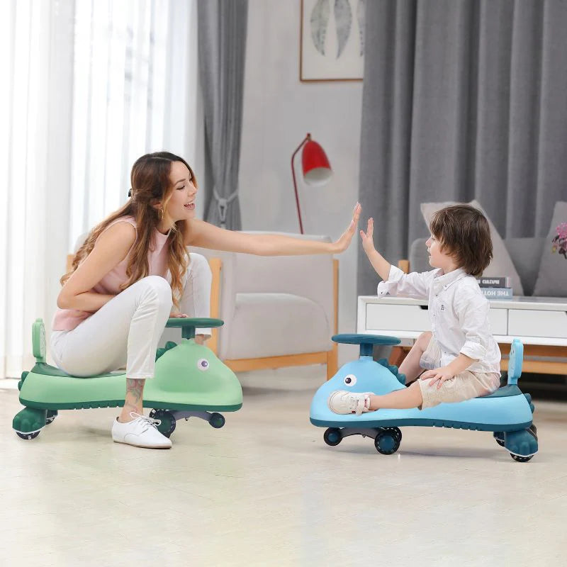 R for Rabbit Iya Iya Dino Swing Car - Inbuilt Music With Light, PU LED Wheels, ABEC 7 Bearing, Up to 100 Kgs Capacity