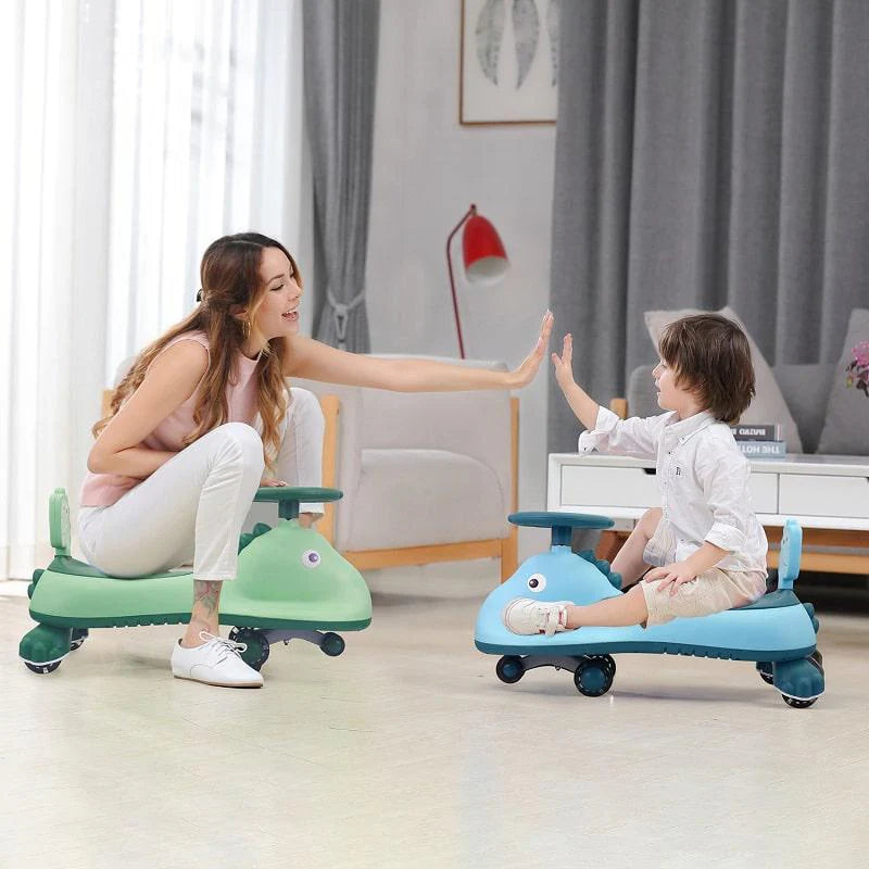 R for Rabbit Iya Iya Dino Swing Car - Inbuilt Music With Light, PU LED Wheels, ABEC 7 Bearing, Up to 100 Kgs Capacity