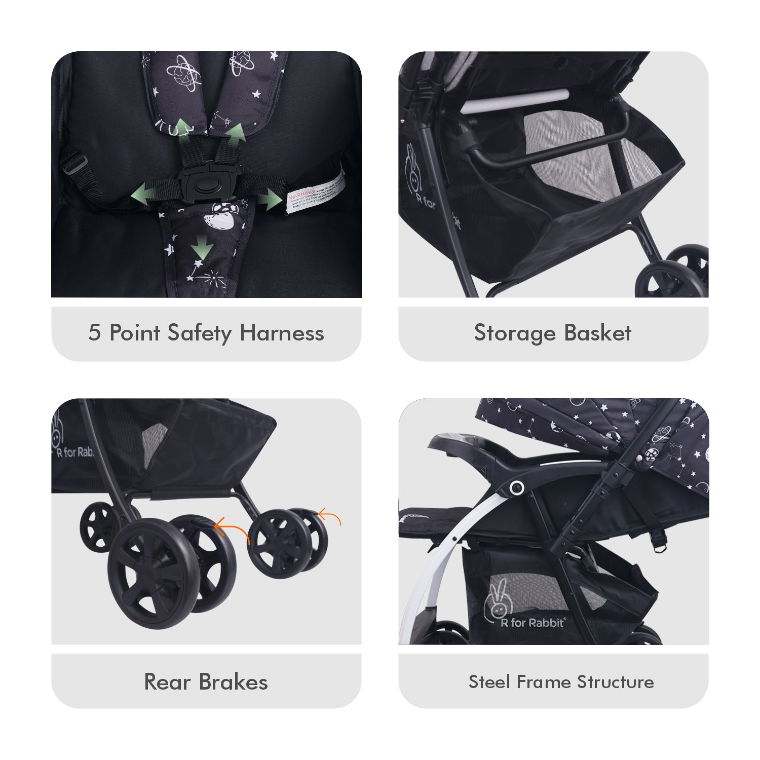 R for Rabbit Sugar Pop Stroller - 3 Position Seat Recline, Easy One Hand Fold, Reversible Handle, UV Resistant Sun Canopy