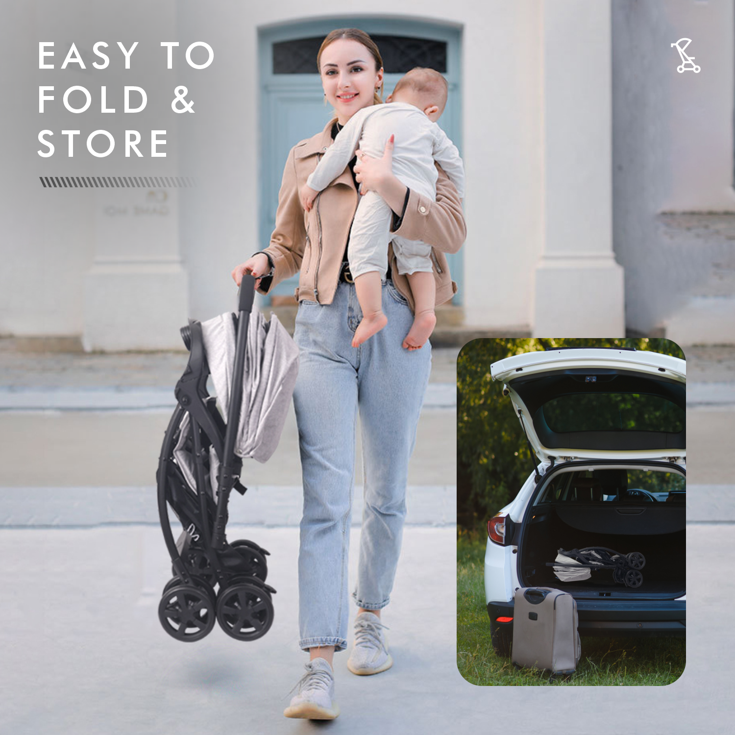 R for Rabbit Sugar Pop Stroller - 3 Position Seat Recline, Easy One Hand Fold, Reversible Handle, UV Resistant Sun Canopy