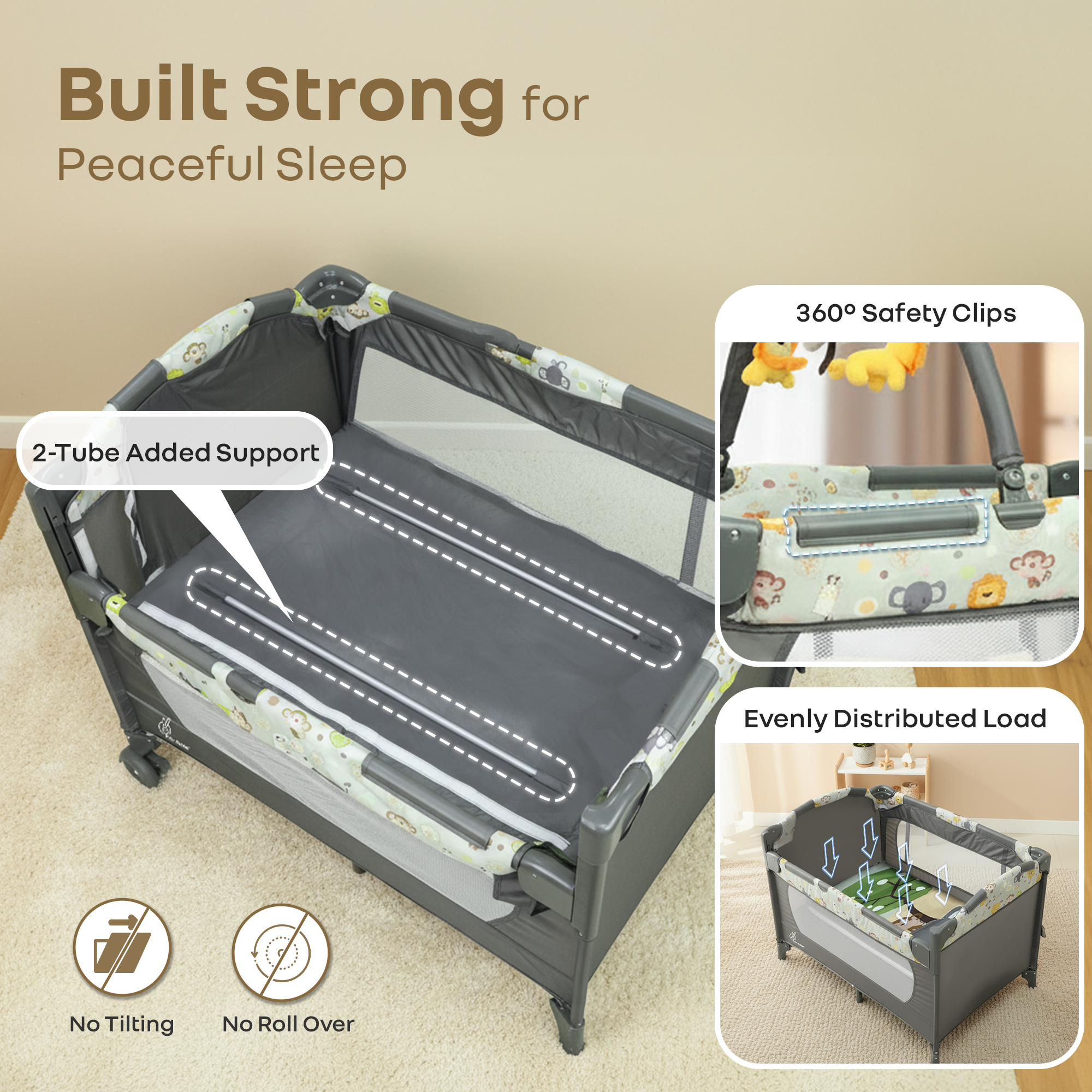 R for Rabbit Hide N Seek Bliss Baby Cot - Safe, Cozy & Foldable Cot for Babies 0-3 Years