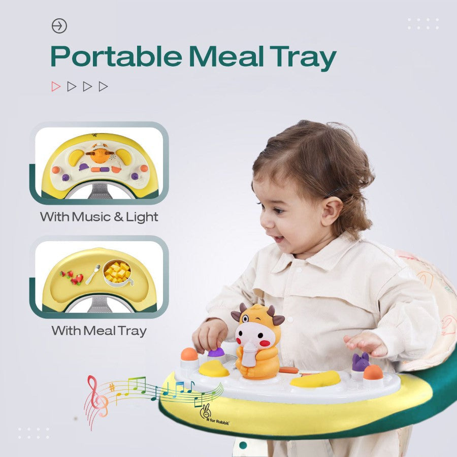 R for Rabbit Little Feet Plus Walker - Detachable Toy Bar/Meal Tray With Music & Light, 3 Level Height/ 4 Level Seat Adjustment, 2-in-1 Walker cum Rocker