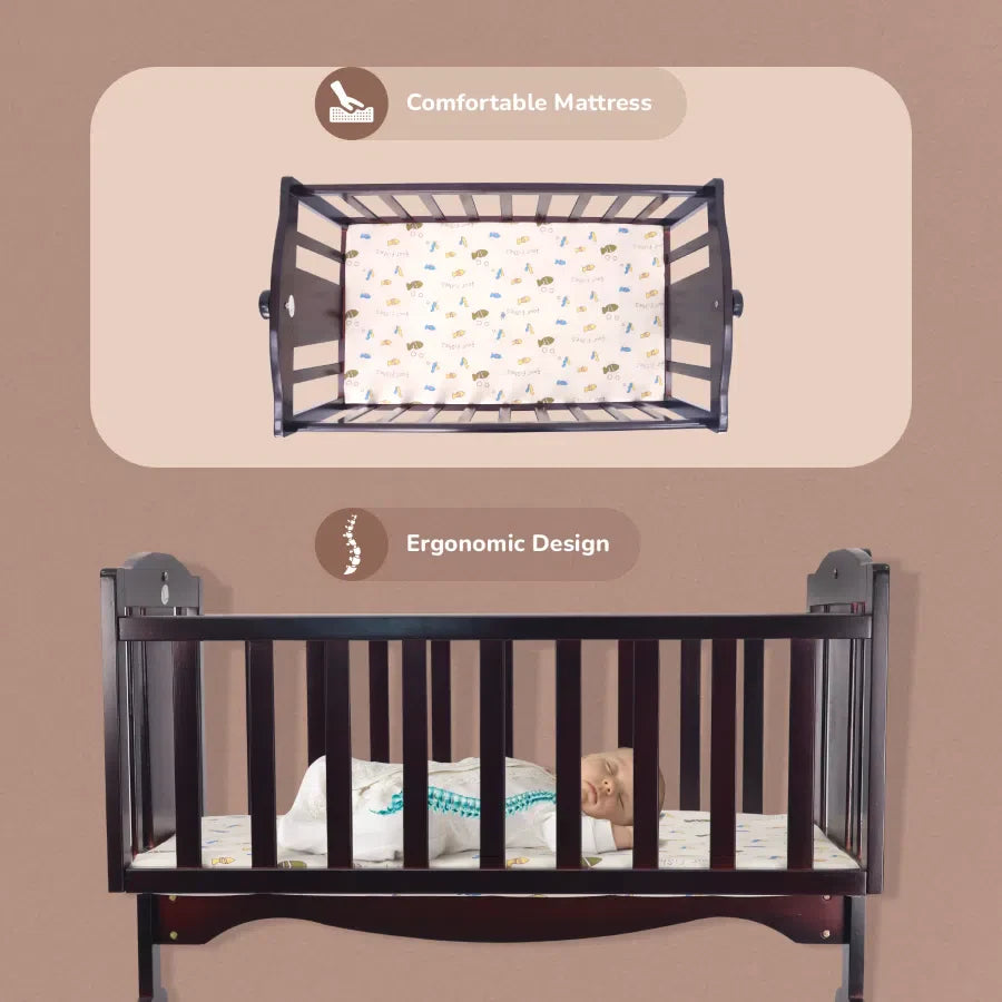 R for Rabbit Dream Time Wooden Cradle - Swing & Wheel Lock, High Quality Pine Wood, Scratch Resistant