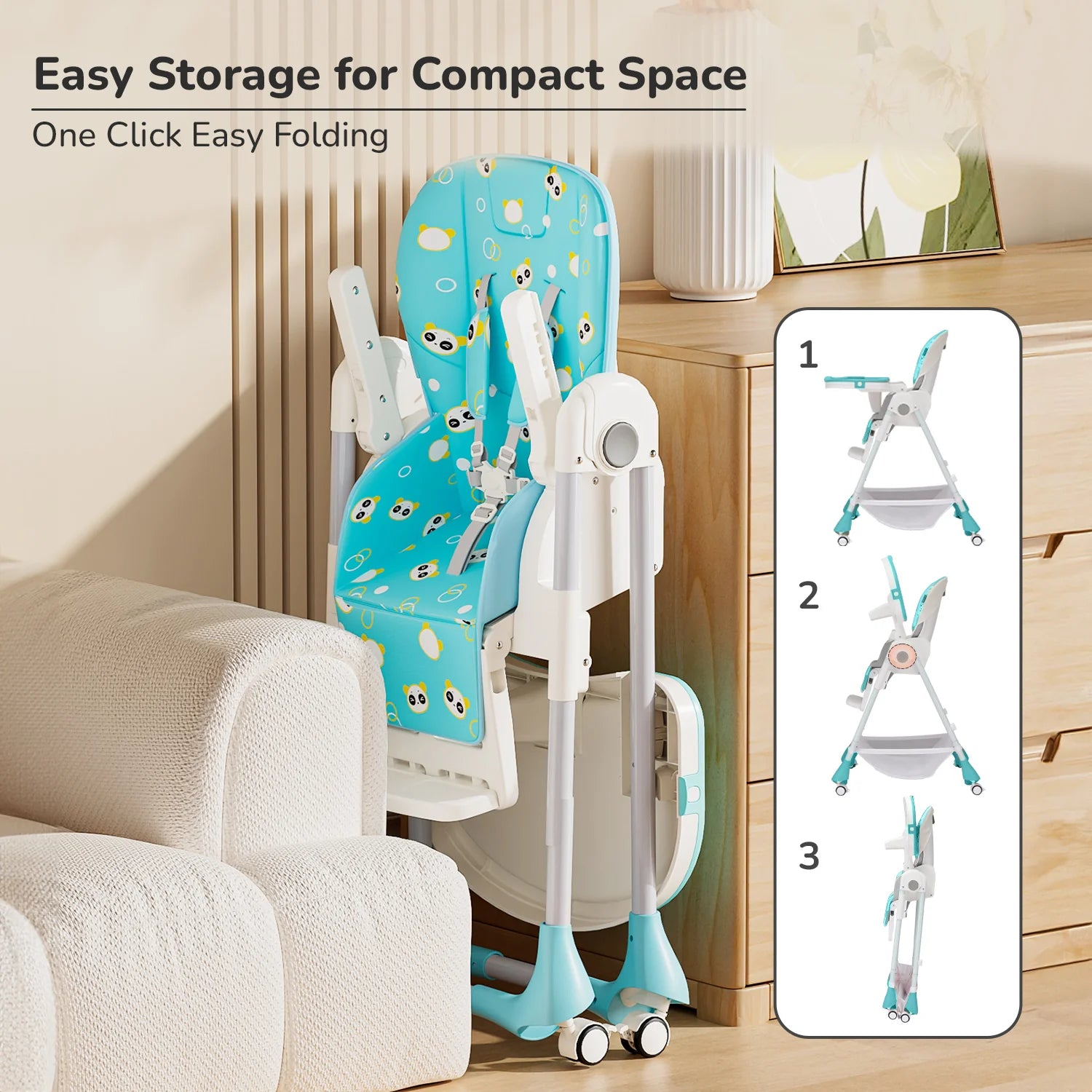 R for Rabbit Marshmallow High Chair - 7 Level Height Adjustment, 3 Recline Modes, Adjustable & Removable Double Meal Tray, 6 months-5 years