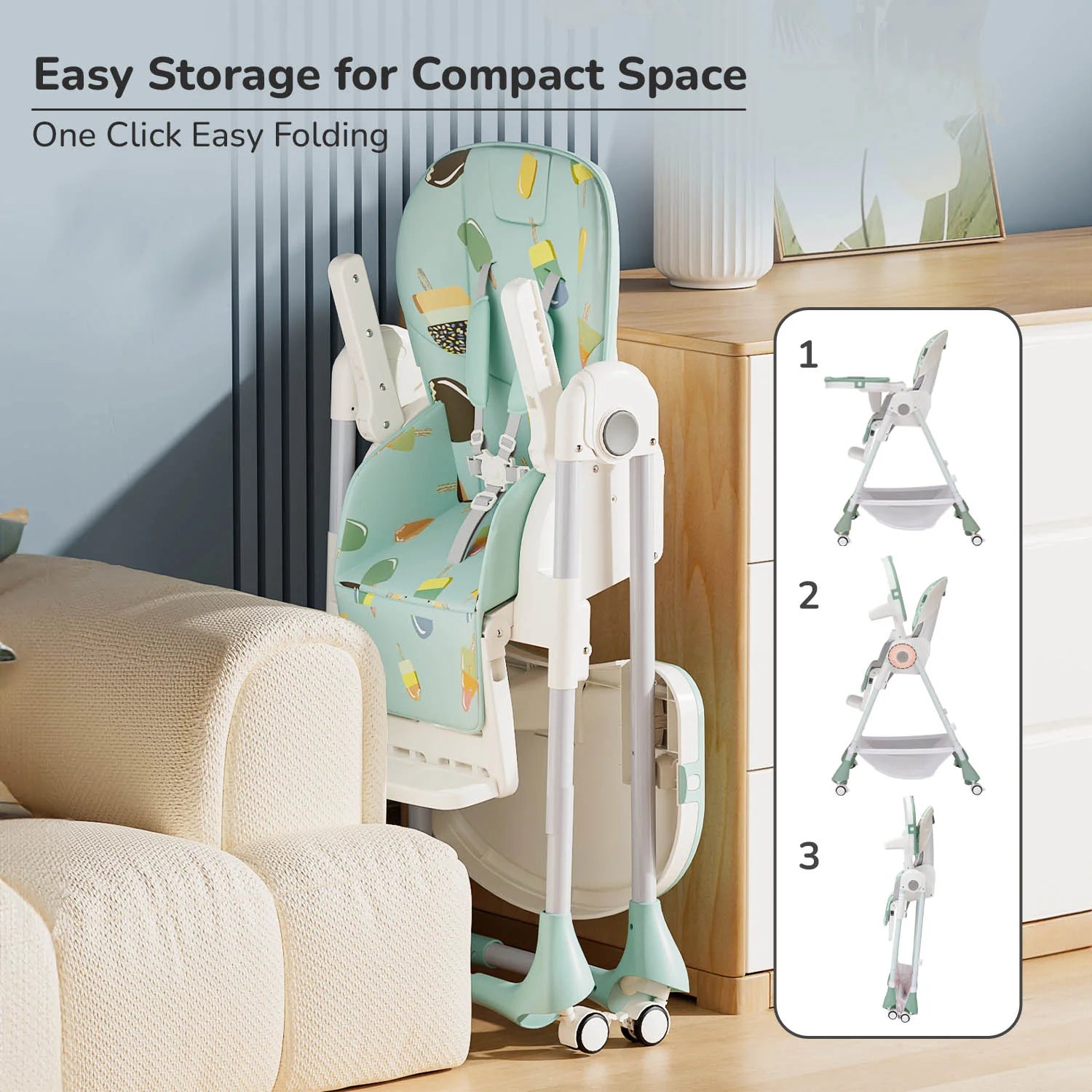 R for Rabbit Marshmallow High Chair - 7 Level Height Adjustment, 3 Recline Modes, Adjustable & Removable Double Meal Tray, 6 months-5 years