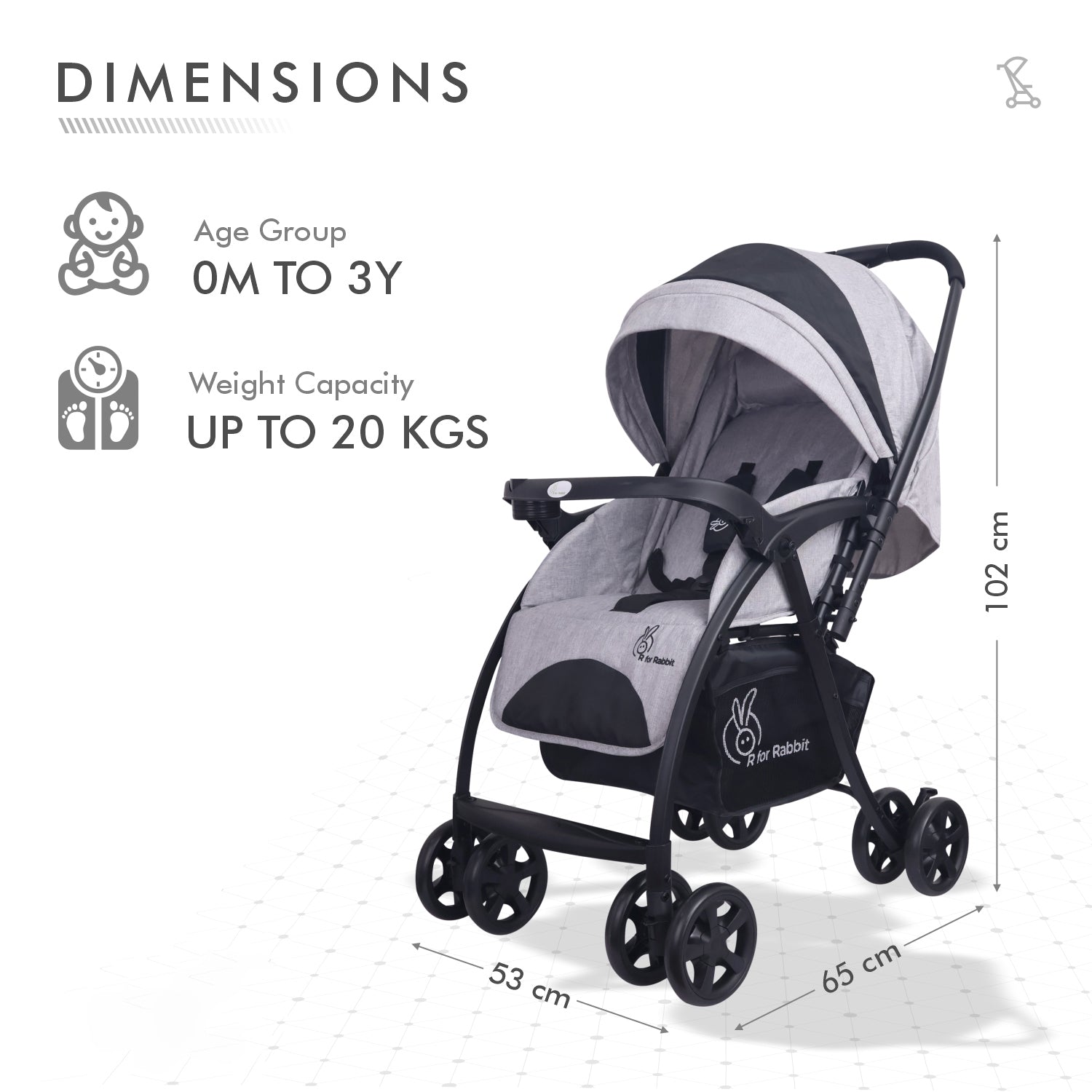 R for Rabbit Sugar Pop Stroller - 3 Position Seat Recline, Easy One Hand Fold, Reversible Handle, UV Resistant Sun Canopy