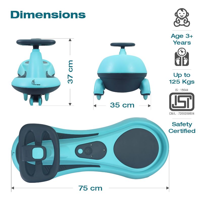 R for Rabbit Iya Iya Drift Swing Car - Inbuilt Music, Scratch Free PU Led Wheels, Up to 125 Kgs Capacity