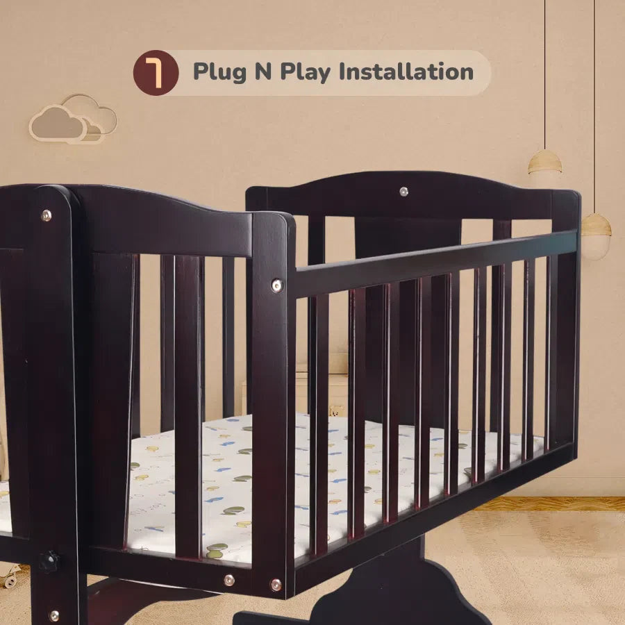 R for Rabbit Dream Time Wooden Cradle - Swing & Wheel Lock, High Quality Pine Wood, Scratch Resistant