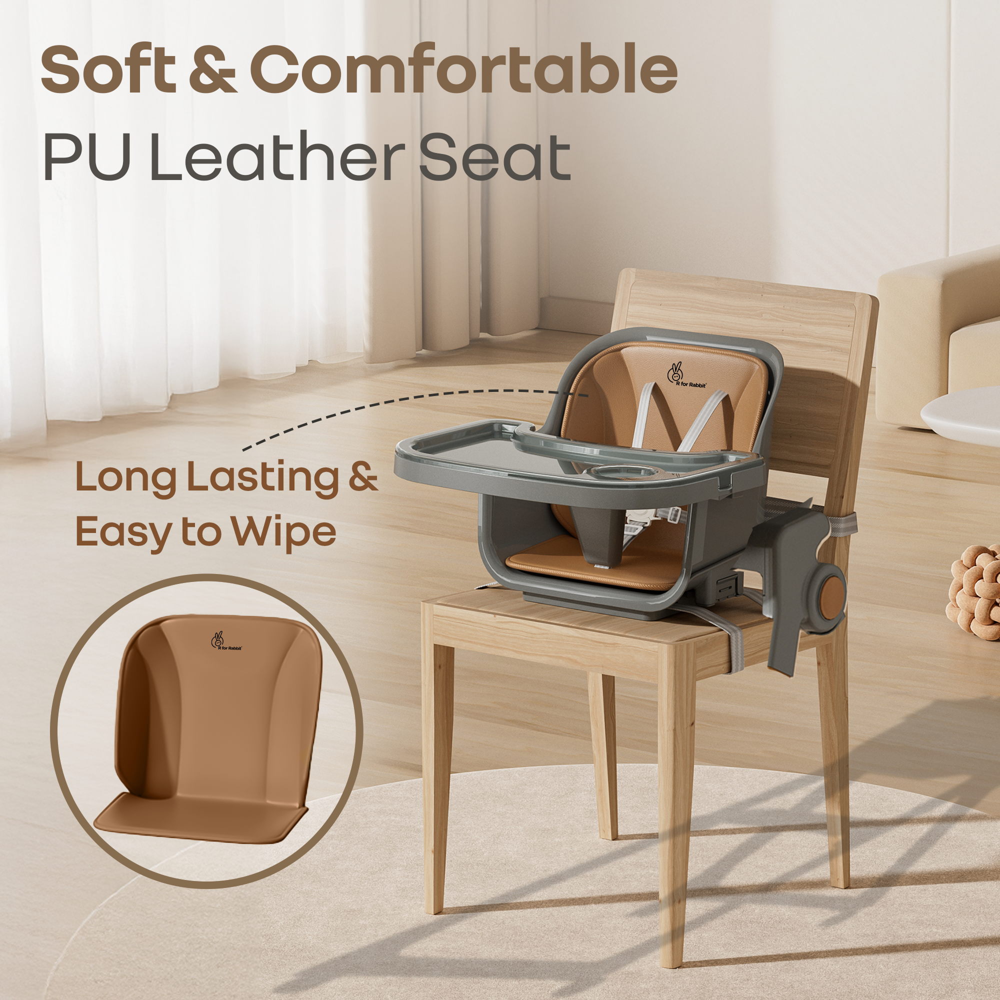 R for Rabbit Walnut High Chair - 3 in 1 Convertible kids Highchair with Booster & Stool