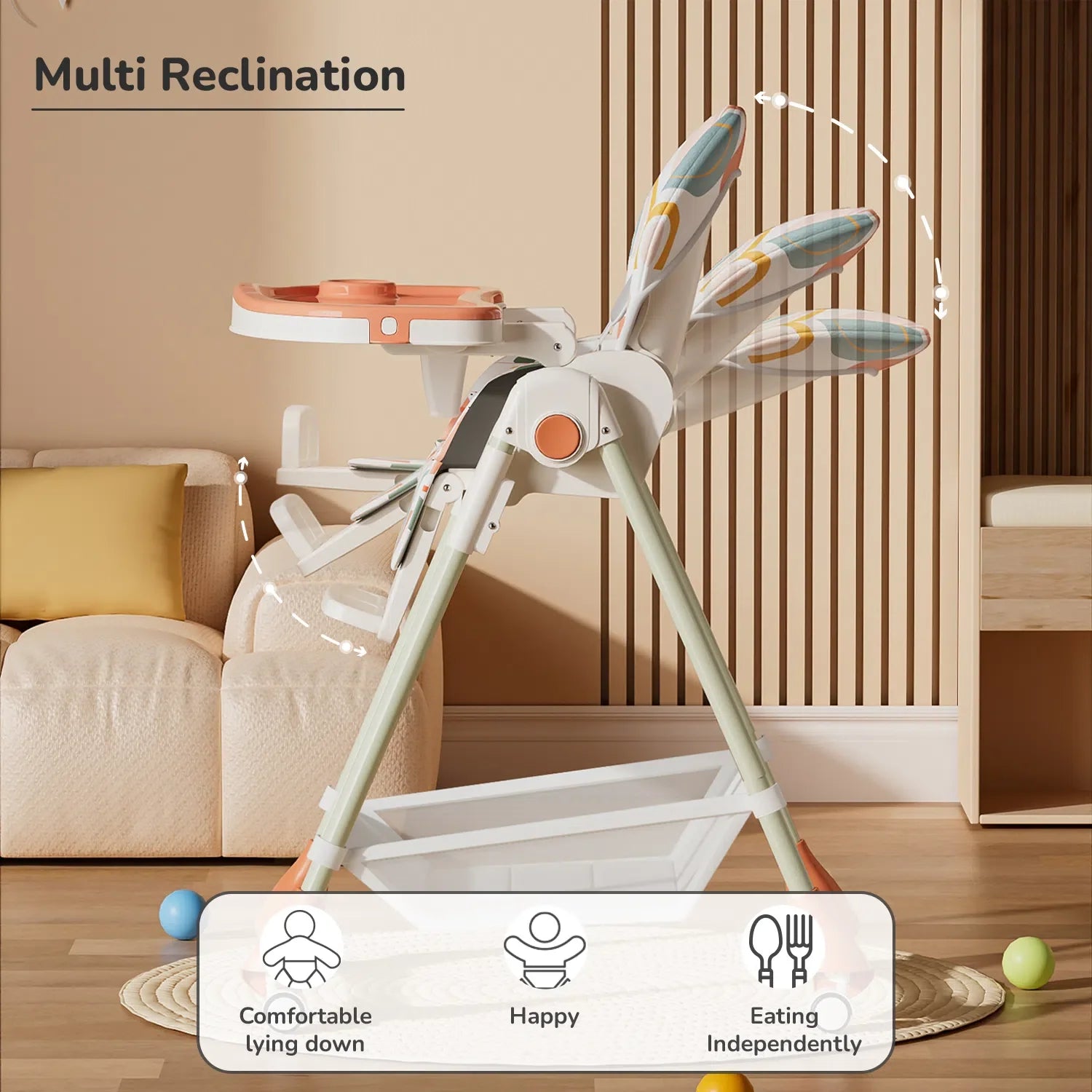 R for Rabbit Marshmallow High Chair - 7 Level Height Adjustment, 3 Recline Modes, Adjustable & Removable Double Meal Tray, 6 months-5 years