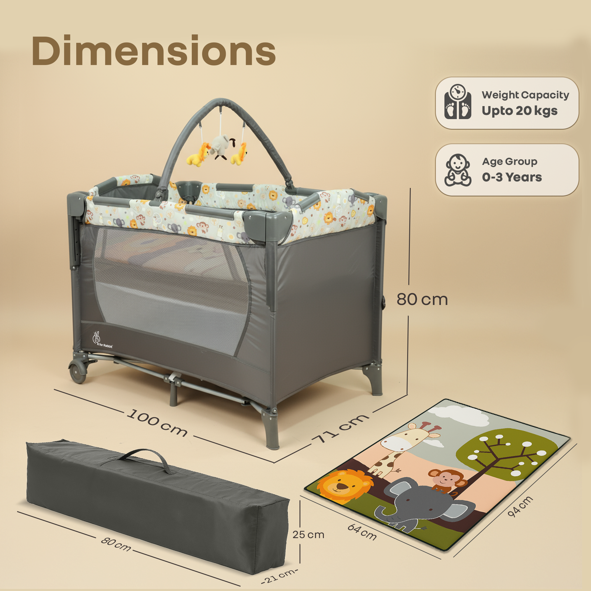 R for Rabbit Hide N Seek Bliss Baby Cot - Safe, Cozy & Foldable Cot for Babies 0-3 Years