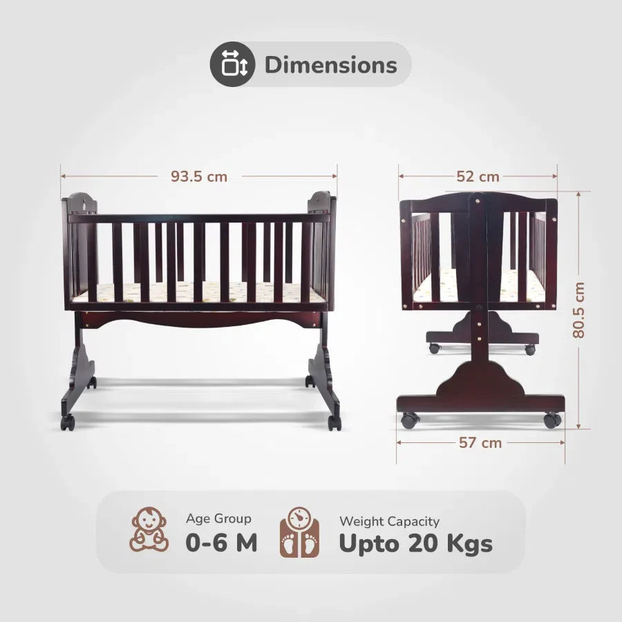R for Rabbit Dream Time Wooden Cradle - Swing & Wheel Lock, High Quality Pine Wood, Scratch Resistant