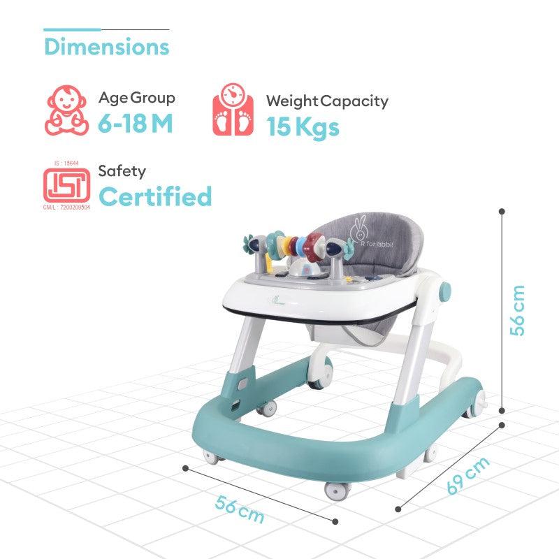 R for Rabbit Little Feet Walker - Detachable Toy Bar/ Meal Tray With Music & Light, 2 Level Height/ 4 Level Seat Adjustment, Anti fall Brake Pads