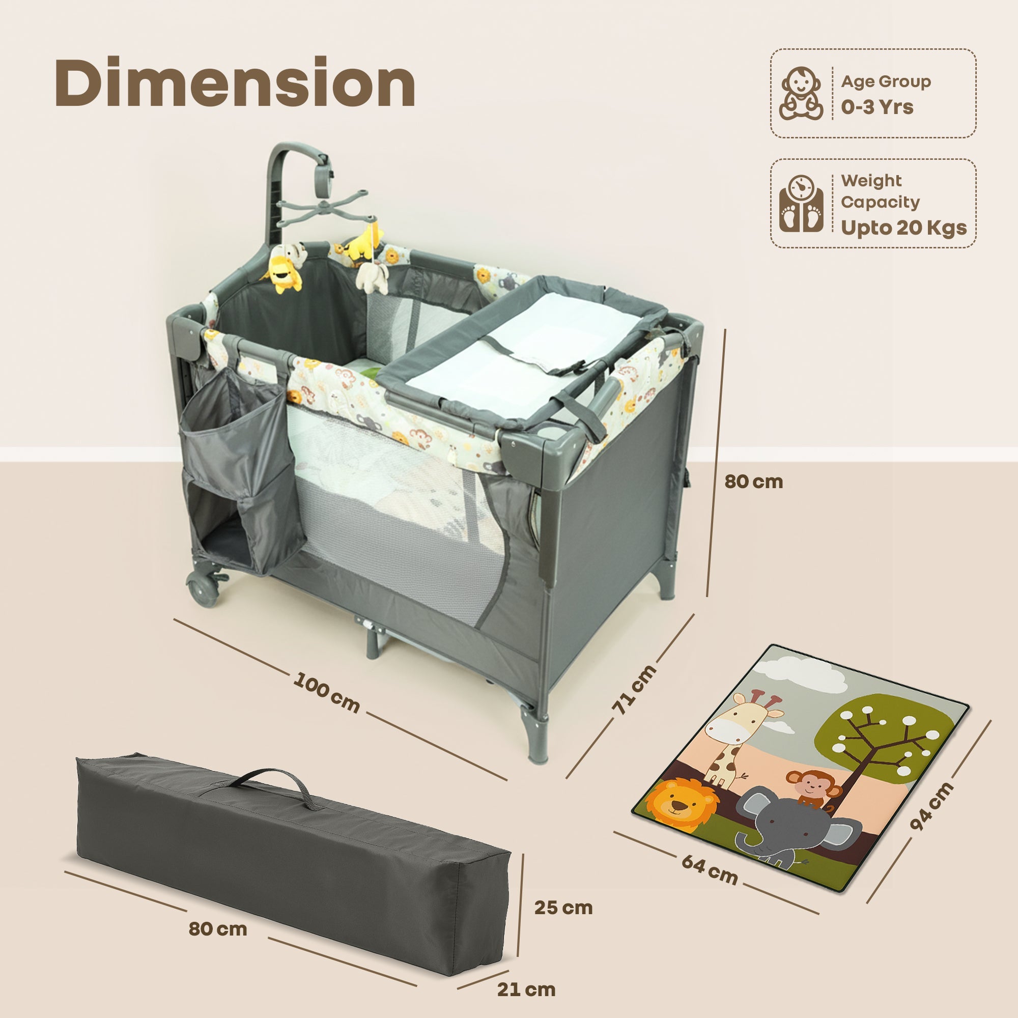 R for Rabbit Hide N Seek Multiplay Cot - Convertible Baby Cot with Diaper Changer, Playpen & Travel Bag