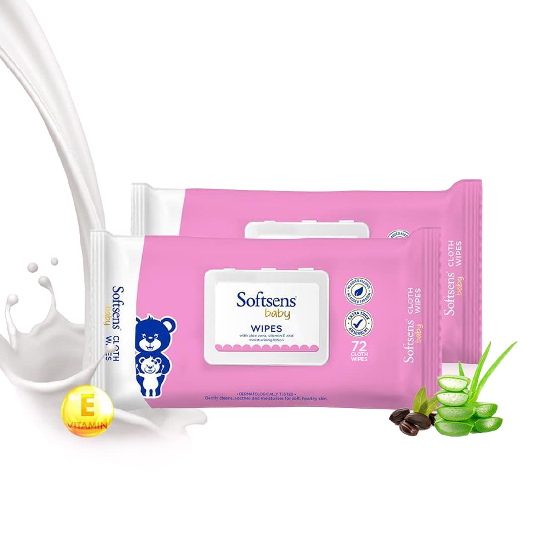 Softsens Baby Gentle Cloth Wipes | Aloe Vera & Vitamin E | Paraben Free | With Lid | 72 Wipes (Pack of 2)