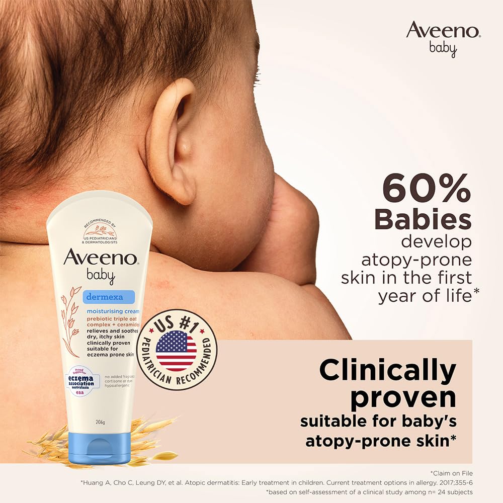 Aveeno Baby Dermexa Moisturising Cream 100g with Triple Oat Complex and Ceramides to soothe and relieve dry, itchy, sensitive skin | US pediatrician recommended | No added fragrance, cortisone or dyes | Hypoallergenic
